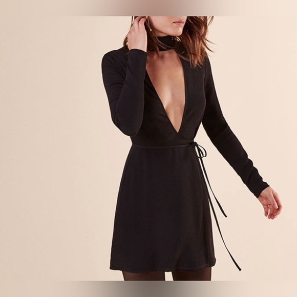 Reformation Campbell Deep V-Neck Wrap Tie Mini Dress Size Small - Picture 3 of 14